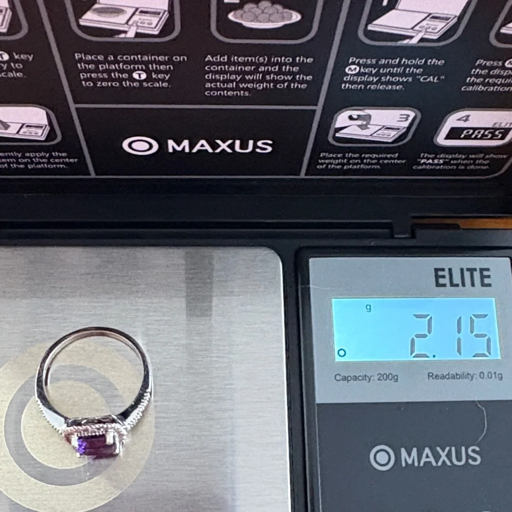 10kt White Gold Cushion Cut Genuine Amethyst and Diamond Halo Ring Size 6 - Picture 13 of 13